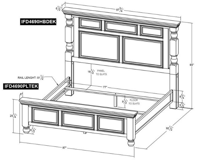International Furniture Direct Stone White Eastern King Panel Bed-2