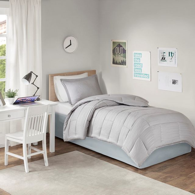 Olliix by Intelligent Design Grey Twin XL Extended Drop 36" Dorm Bed Skirt-1