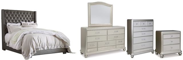Signature Design by Ashley® Coralayne 5-Piece Gray Queen Upholstered Bed Set-0