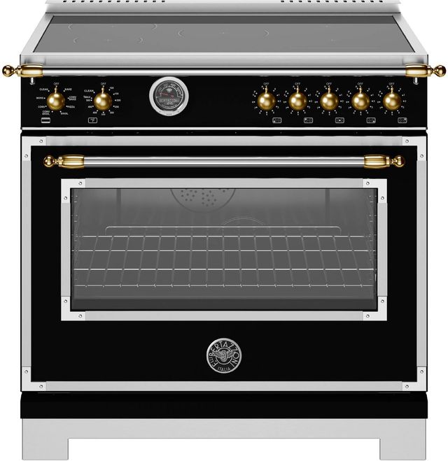 Bertazzoni Heritage Series 36" Fingerprint Resistant Nero Matt Pro Style Induction Range with Gold Accents-0