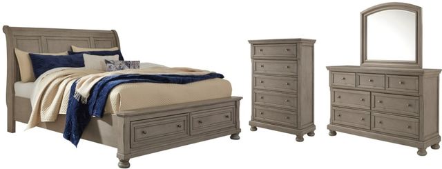 Signature Design by Ashley® Lettner 4-Piece Light Gray Queen Storage Sleigh Bed Set-0