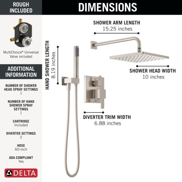 Delta Modern Monitor® 14 Series Spotshield Brushed Nickel Shower with Raincan, Hand Shower and Rough Valve-2