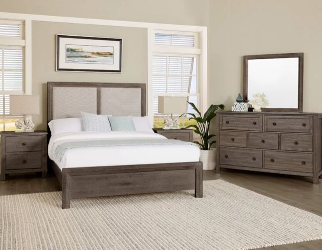 Artisan & Post by Vaughan-Bassett Driftwood Gray/Khaki Queen Upholstered Panel Bed-1