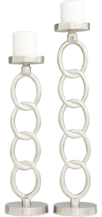 Deco Marche 2-Piece Silver Geometric Chain Link Decorative Candle Holder Set-0