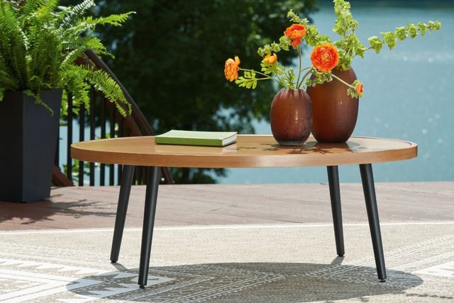 Signature Design by Ashley® Horizon Hall Brown Aluminum/Wooden Outdoor Coffee Table-3