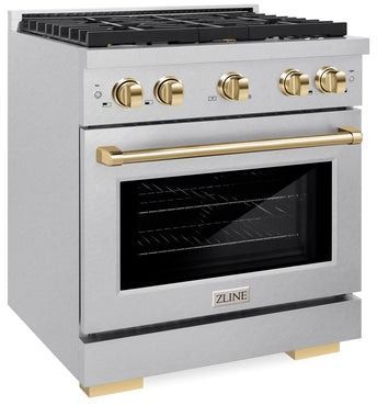 ZLINE Autograph Edition 30" Satin Stainless Steel Pro Style Gas Range with 4 Burner Cooktop-3
