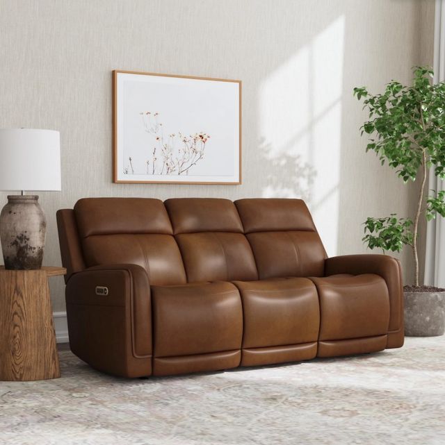 Flexsteel® Alister Sedona Brown Leather Power Gliding Sofa with Power Headrests and Lumbar-1