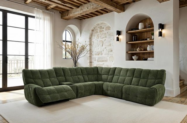 Furniture of America® Southwold 6-Piece Jade Green Power Reclining Sectional-2