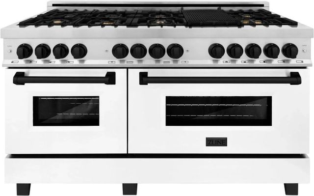 ZLINE Autograph Edition 60" Stainless Steel Pro Style Dual Fuel Range with White Matte Door and Matte Black Accents-0