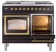 Ilve® Nostalgie II Noblesse 40'' Glossy Black Pro Style Dual Fuel Range with Brass Trim-4