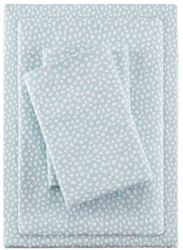 Olliix by True North by Sleep Philosophy Aqua Dots Full Cozy 100% Cotton Flannel Printed Sheet Set-0