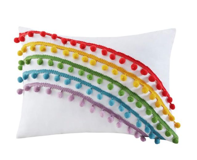 Olliix by Mi Zone Juniper Pink Full/Queen Rainbow Coverlet Set With Pompom Trim-2