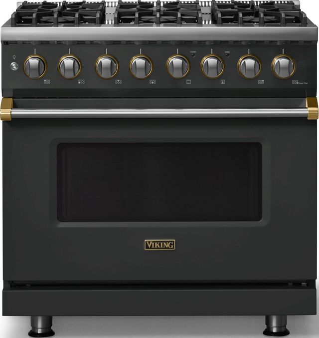 Viking® 5 Series 36" Antique Bronze Pro Style Dual Fuel (NG) Range with Brushed Brass Trim-0