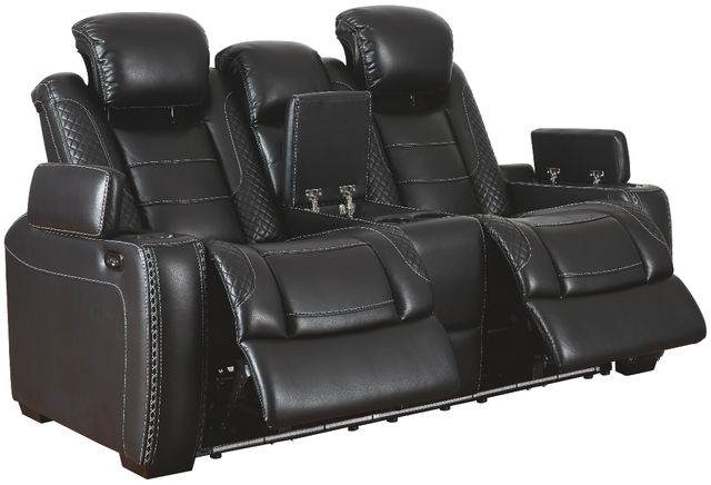 Signature Design by Ashley® Party Time Midnight Power Reclining Loveseat with Console and Adjustable Headrest-2