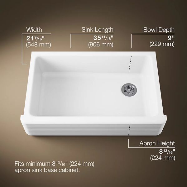 KOHLER® Hayridge® Whitehaven® White 36" Undermount Single-Bowl Farmhouse Kitchen Sink-2