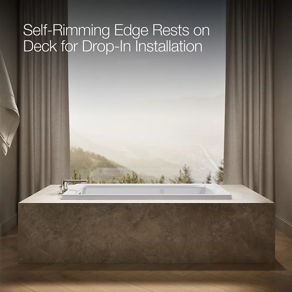 KOHLER® Archer® White 60" x 32" Drop-In Whirlpool Bath with Heater-3