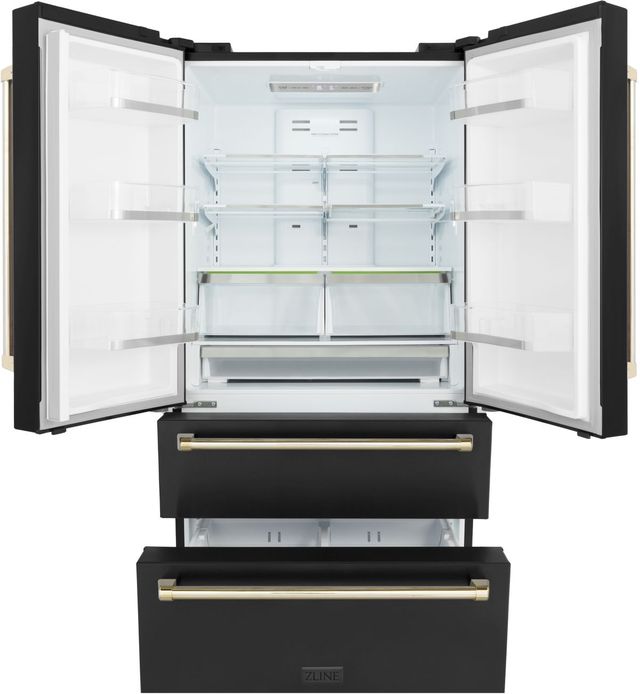 ZLINE Autograph Edition 36" 22.5 Cu. Ft. Fingerprint Resistant Black Stainless Steel Counter Depth French Door Refrigerator with Polished Gold Traditional Handles-1