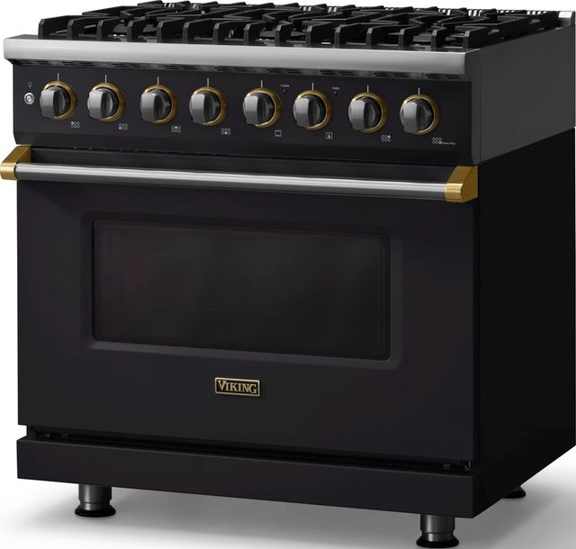 Viking® 5 Series 36" Onyx Pro Style Dual Fuel (NG) Range with Brushed Brass Trim-3