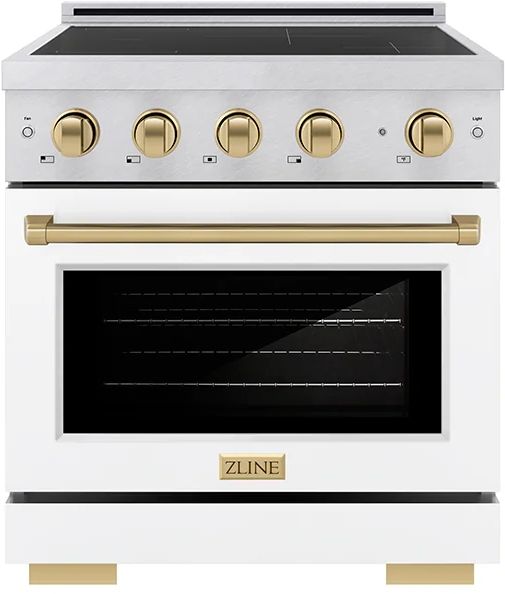 ZLINE Autograph Edition Paramount 30" Satin Stainless Steel Pro Style Induction Range with White Matte Door & Champagne Bronze Accents-0