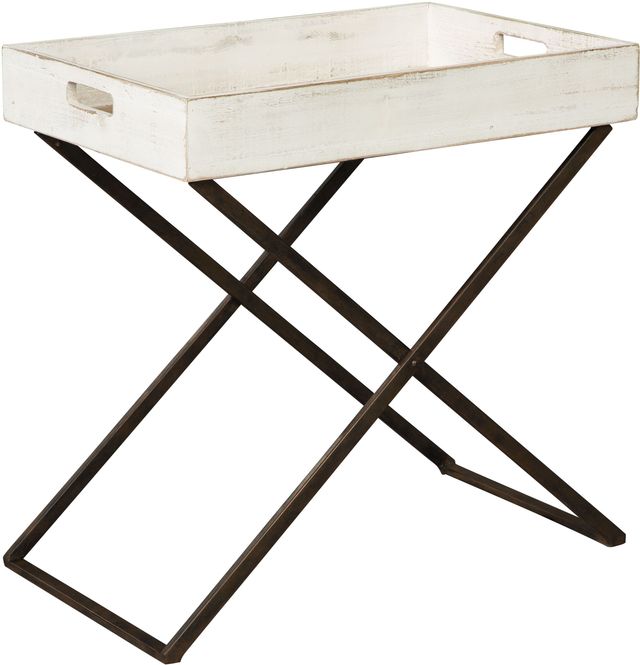 Signature Design by Ashley® Janfield White Accent Table with Black Cross Base -0