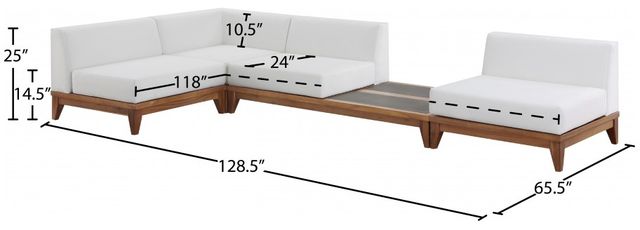 Meridian Furniture Rio 4-Piece Brown/Off-White Acacia/Fabric Outdoor Patio Modular Sectional-2