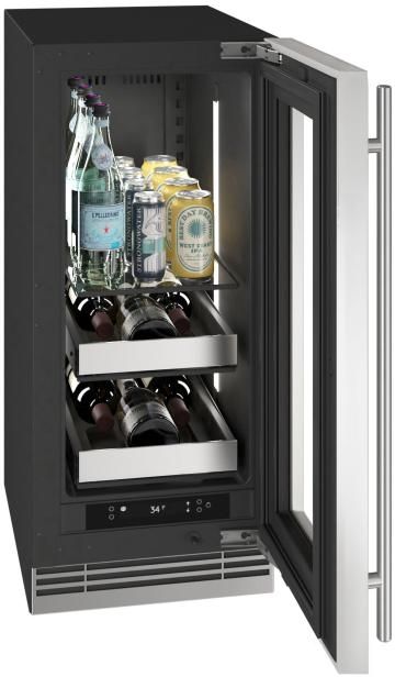 U-Line® Home Collection 15" 2.8 Cu. Ft. Stainless Steel Beverage Center with Glass Door-2