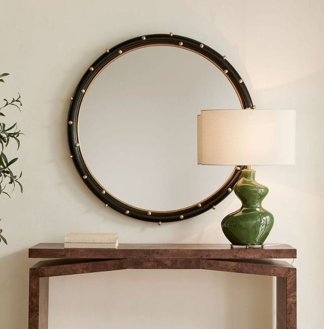 Uttermost® Helia Antique Gold/Matte Black Round Mirror-1