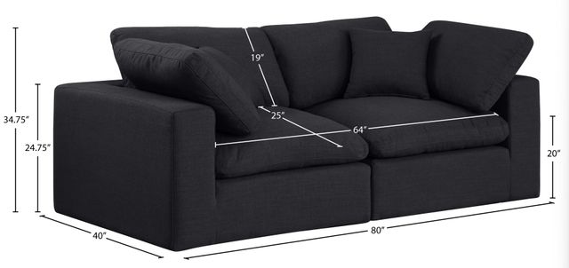 Meridian Furniture Comfy 2-Piece Black 80" Modular Loveseat-2