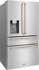 ZLINE Autograph Edition 36" 21.6 Cu. Ft. Fingerprint Resistant Stainless Steel Counter Depth French Door Refrigerator with Water/Ice Dispenser and Champagne Bronze Traditional Handles-3
