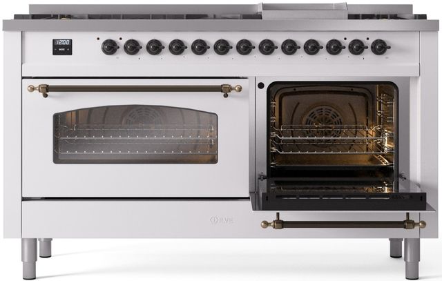 Ilve® Nostalgie II Series 60" White Pro Style Dual Fuel Range-3