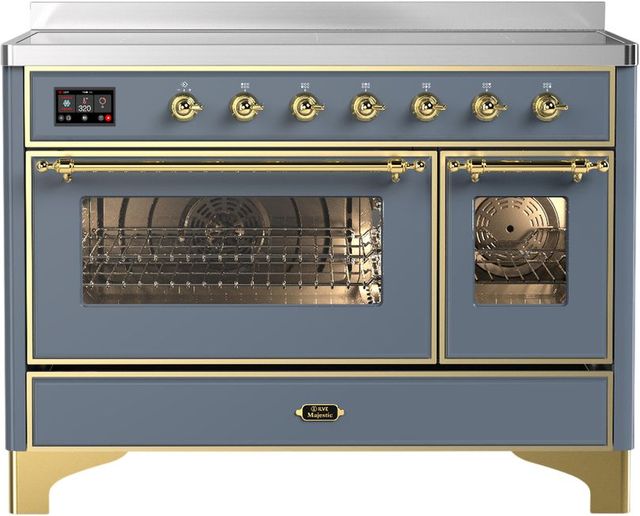 Ilve® Majestic III 48" Blue Gray Pro Style Induction Range with 6 Elements and Brass Trim-0