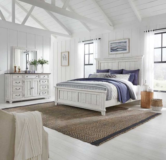 Liberty Furniture River Place 3-Piece Riverstone White/Tobacco Queen Panel Bedroom Set-1