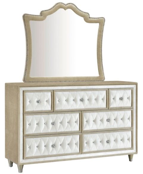Coaster® Antonella Camel/Ivory 7-Drawer Upholstered Dresser and Mirror Set