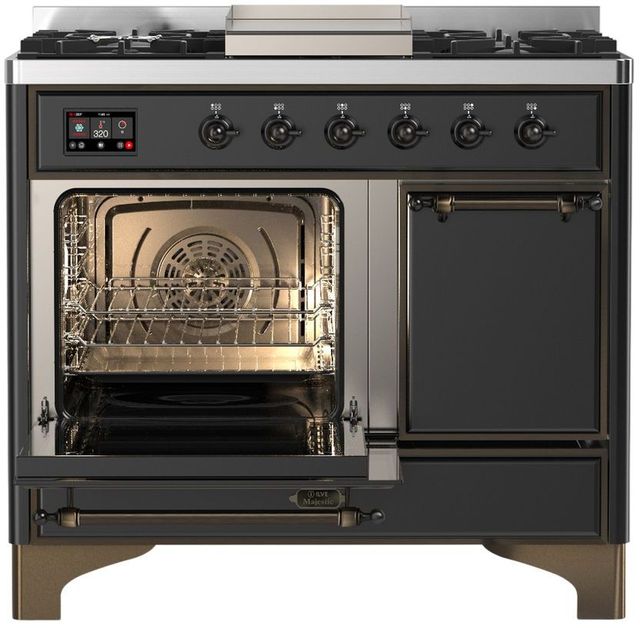 Ilve® Majestic III 40" Graphite Matte Pro Style Dual Fuel Liquid Propane Range with Solid Door and Burnished Trim-2