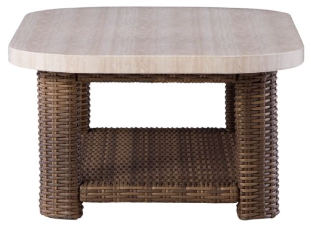Signature Design by Ashley® Dolan Creek Beige Aluminum/Wicker Outdoor Rectangular Cocktail Table with Brown Base-3