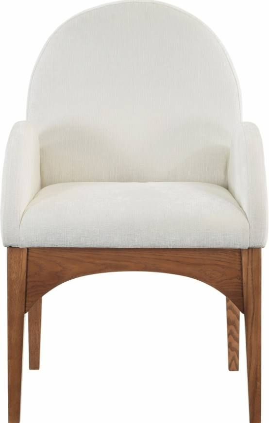 Meridian Furniture Waldorf Cream/Walnut Chenille Upholstered Dining Arm Chair-1