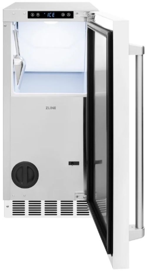 ZLINE Touchstone 15" 75 lbs. White Matte Door Clear Cube Ice Maker with Drain Pump-2