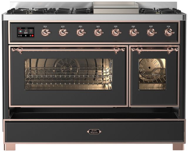 Ilve® Majestic III 48" Graphite Matte Pro Style Dual Fuel Natural Gas Range with Triple Glass Door and Copper Trim-0