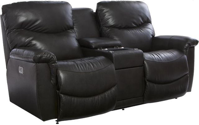 La-Z-Boy® James Charcoal Leather Power Reclining Loveseat with Console and Headrest-0
