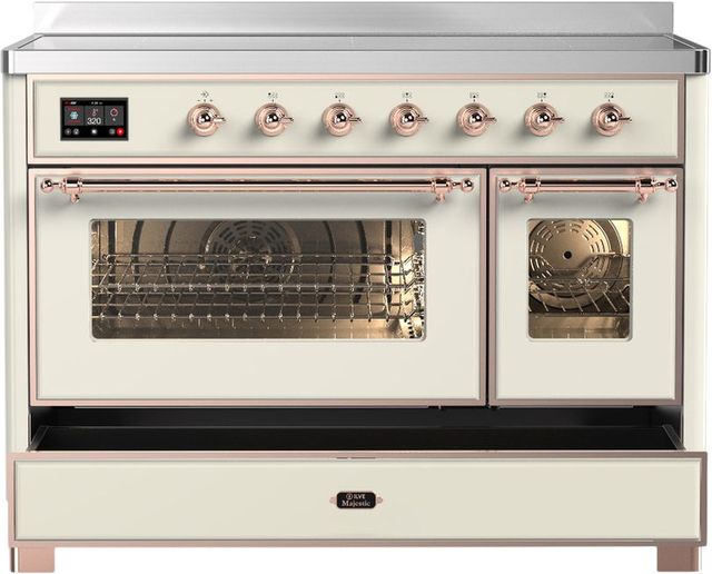 Ilve® Majestic III 48" Antique White Pro Style Induction Range with 6 Elements and Copper Trim-2