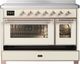 Ilve® Majestic III 48" Antique White Pro Style Induction Range with 6 Elements and Copper Trim-2