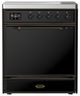 Ilve® Majestic III 30" Glossy Black Pro Style Induction Range with Solid Door and Burnished Trim-0