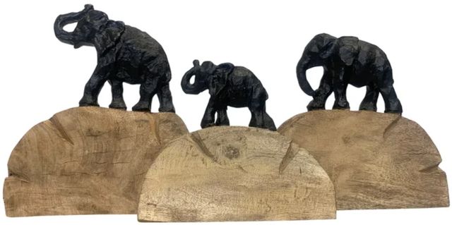 Stylecraft 3-Piece Brown/Ebony Elephant Family Decorative Object Statue Set-0