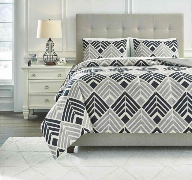 Signature Design by Ashley® Ellowyn Black/Gray/Bone Queen Comforter Set-3
