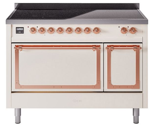 Ilve® Nostalgie II Noblesse 48'' Antique White Pro Style Induction Range with Copper Trim-0