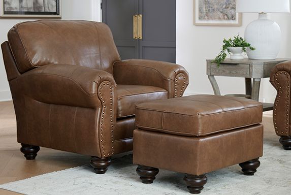 Best® Home Furnishings Customizable F24 Leather Ottoman with Espresso Legs-1