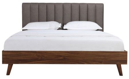 Mazin Furniture Sasha Grey/Walnut Queen Upholstered Platform Panel Bed-1