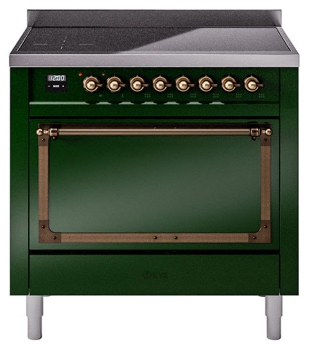 Ilve® Nostalgie II Noblesse 36'' Emerald Green Pro Style Induction Range with Burnished Trim-0