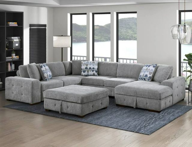 Homelegance® Raife 5-Piece Gray Right-Arm Facing Sleeper Sectional with Chaise and Ottoman-1