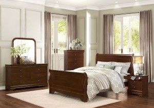 Mazin Furniture Abbeville Brown Cherry Queen Sleigh Bed-1